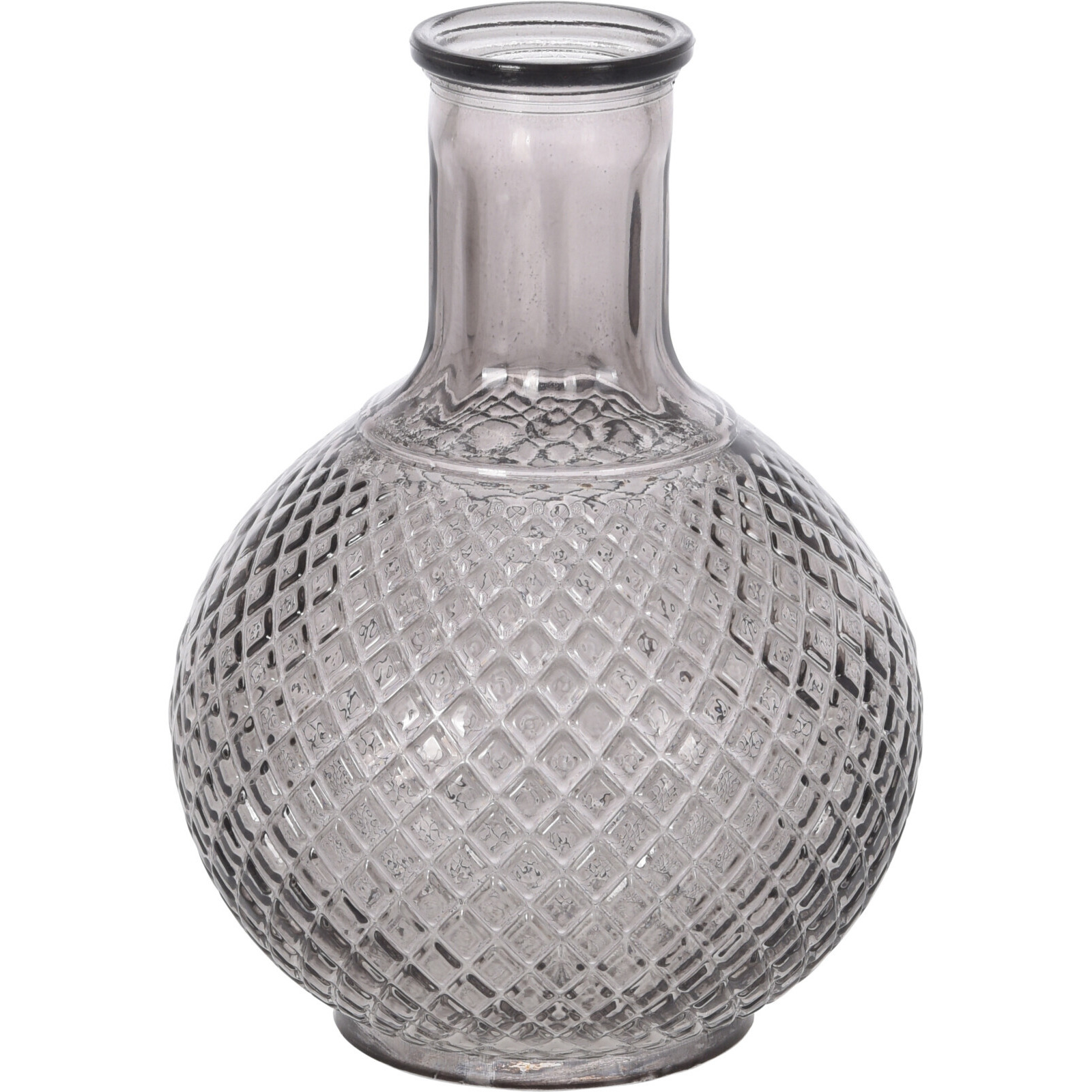 Flesvaas gestipt-geribbeld glas grijs 13 x 19 cm