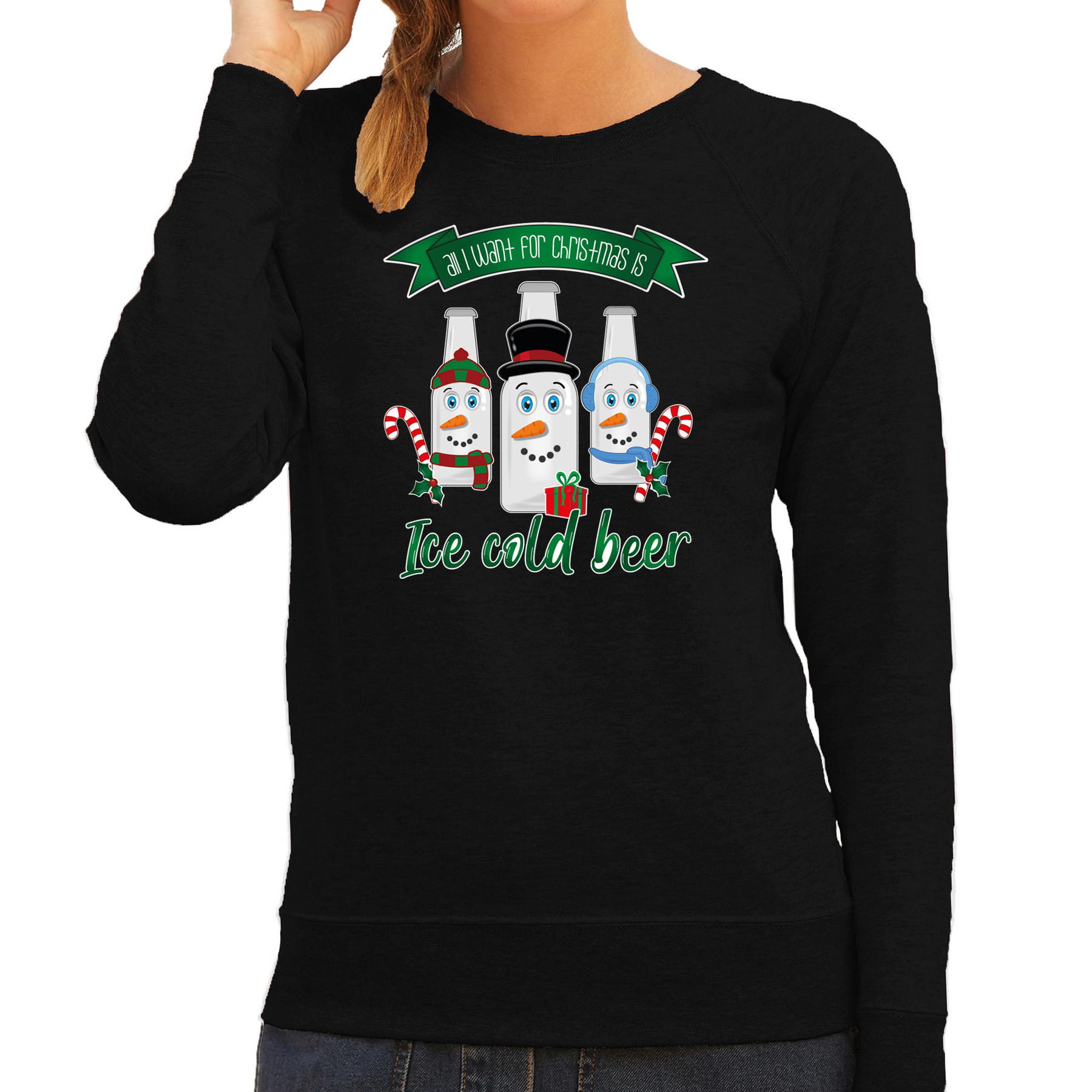 Foute Kersttrui-sweater voor dames IJskoud bier zwart Christmas beer
