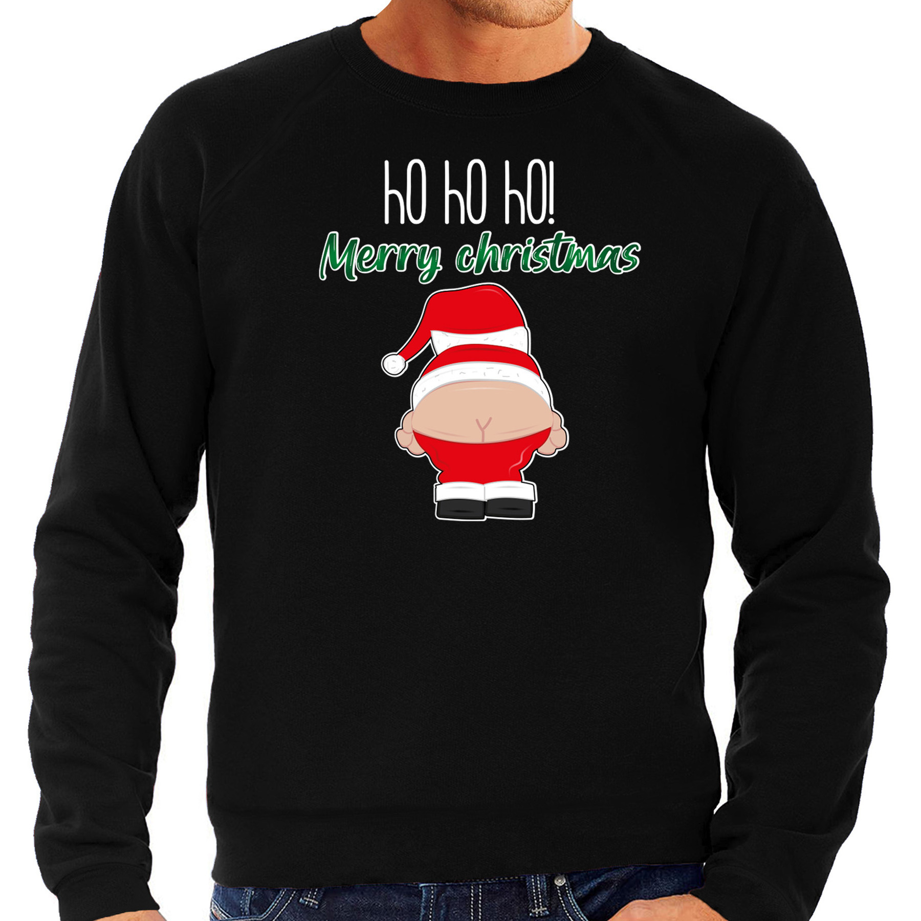 Foute Kersttrui-sweater voor heren Kerstman zwart Merry Christmas
