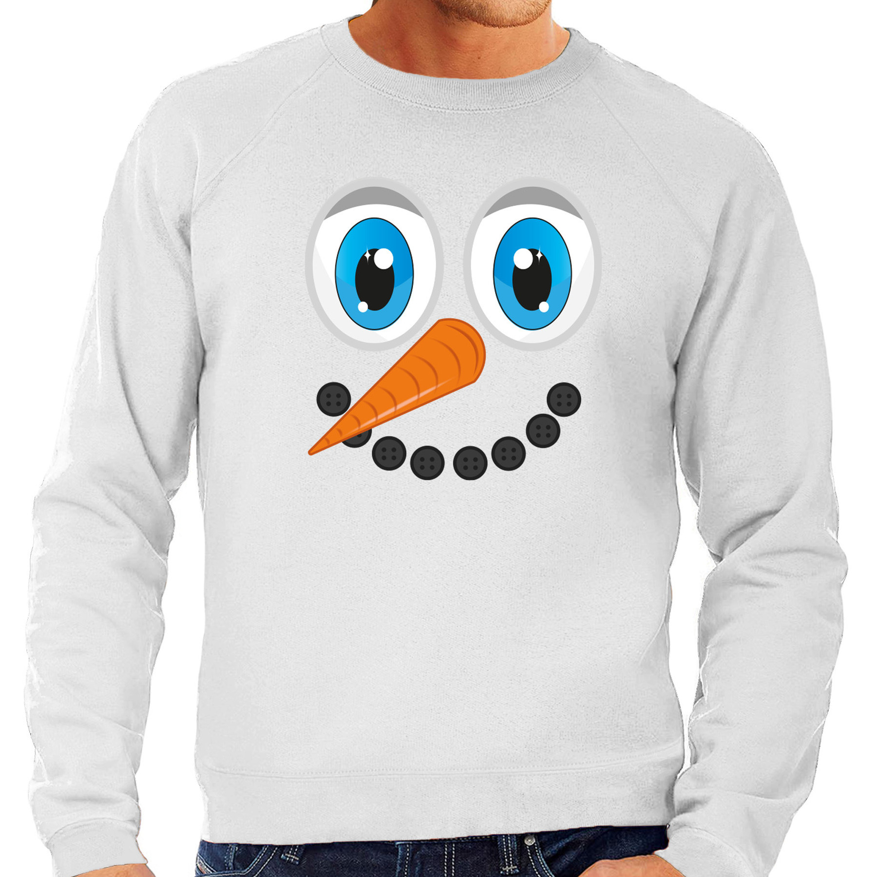 Foute Kersttrui-sweater voor heren Sneeuwpop gezicht lichtgrijs