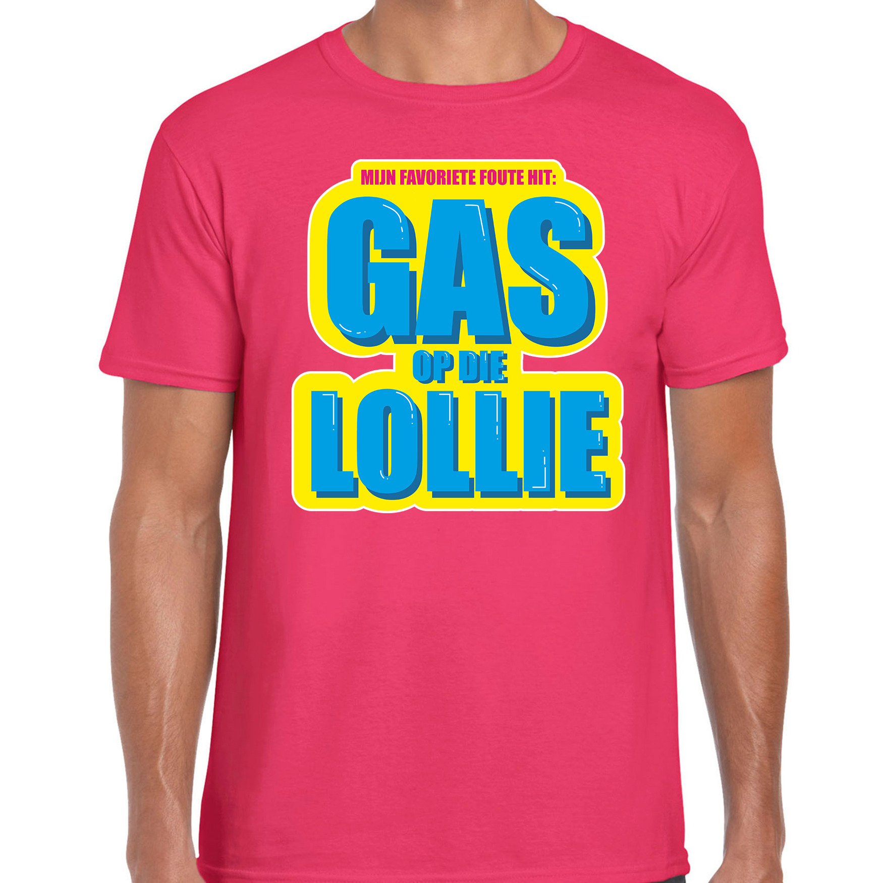 Foute party Gas op die Lollie verkleed t-shirt roze heren Foute party hits outfit- kleding