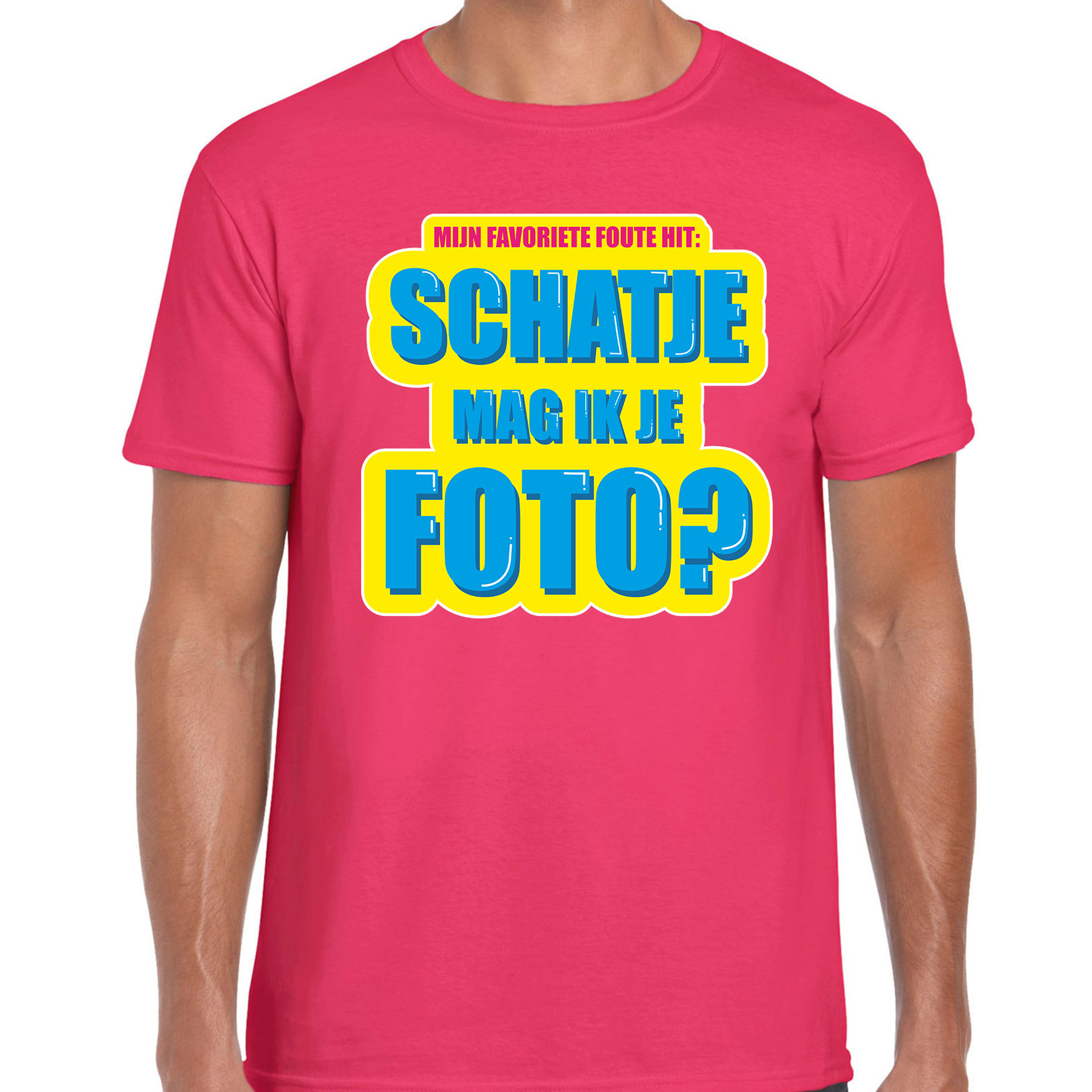 Foute party Schatje mag ik je foto verkleed t-shirt roze heren Foute party hits outfit- kleding
