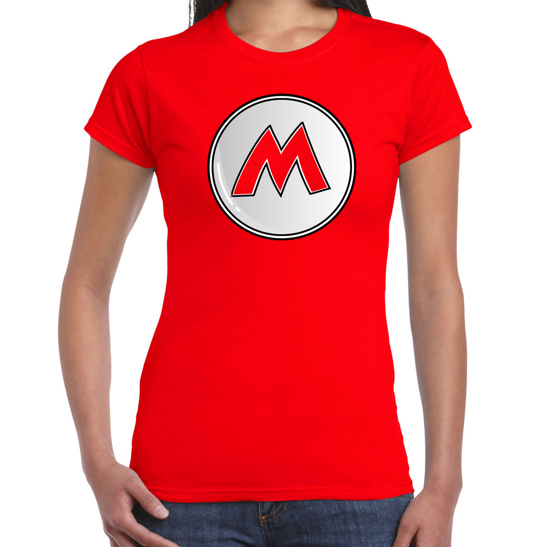 Game verkleed t-shirt voor dames loodgieter Mario rood carnaval-themafeest kostuum