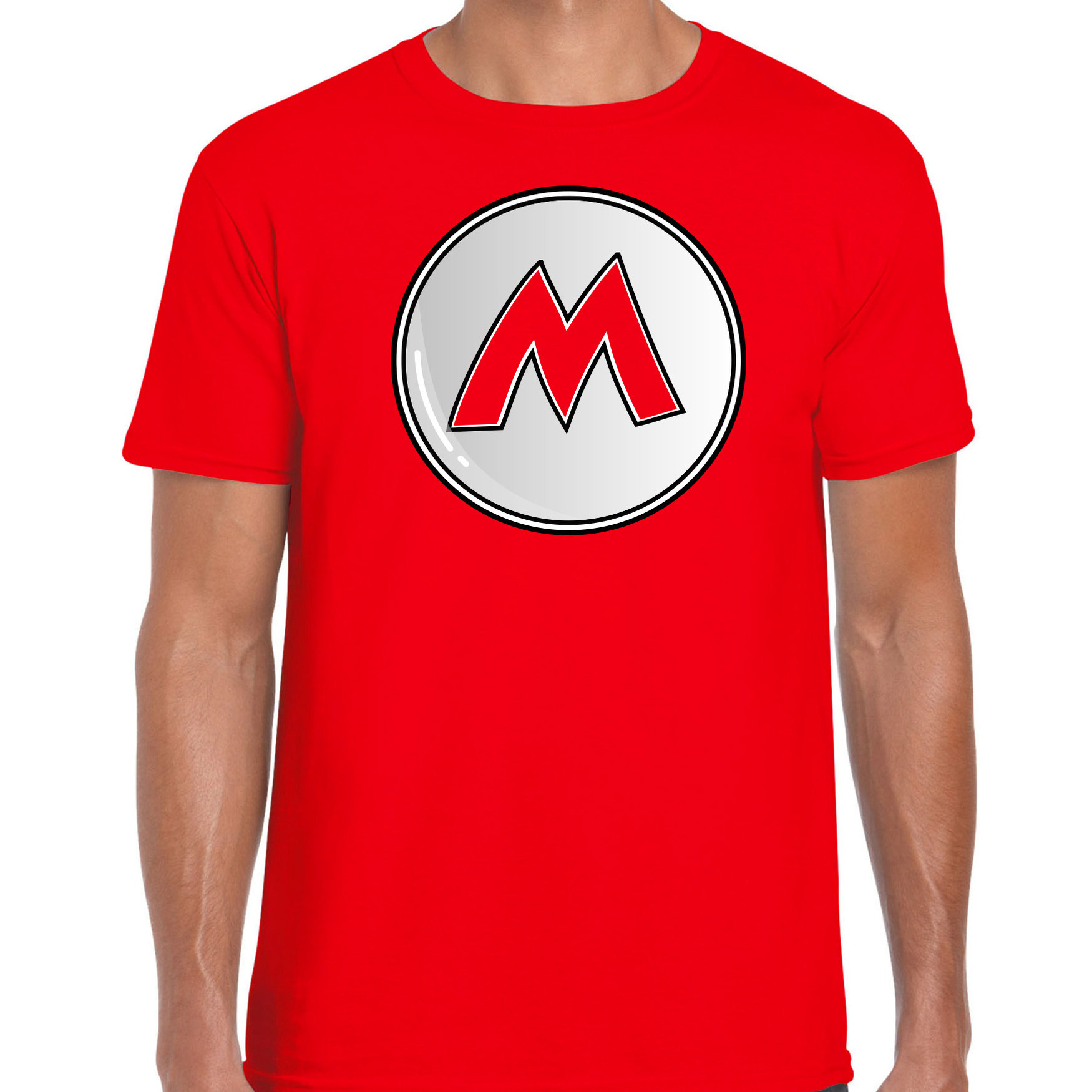 Game verkleed t-shirt voor heren loodgieter Mario rood carnaval-themafeest kostuum