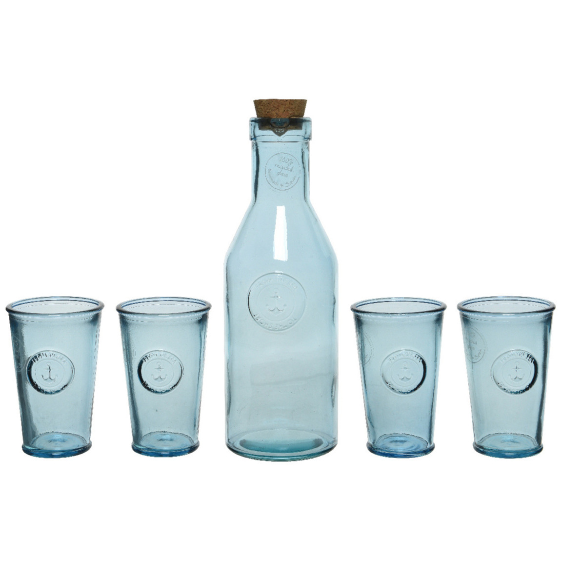 Giftbox met sap-limonade-water karaf en 4x luxe drink glazen