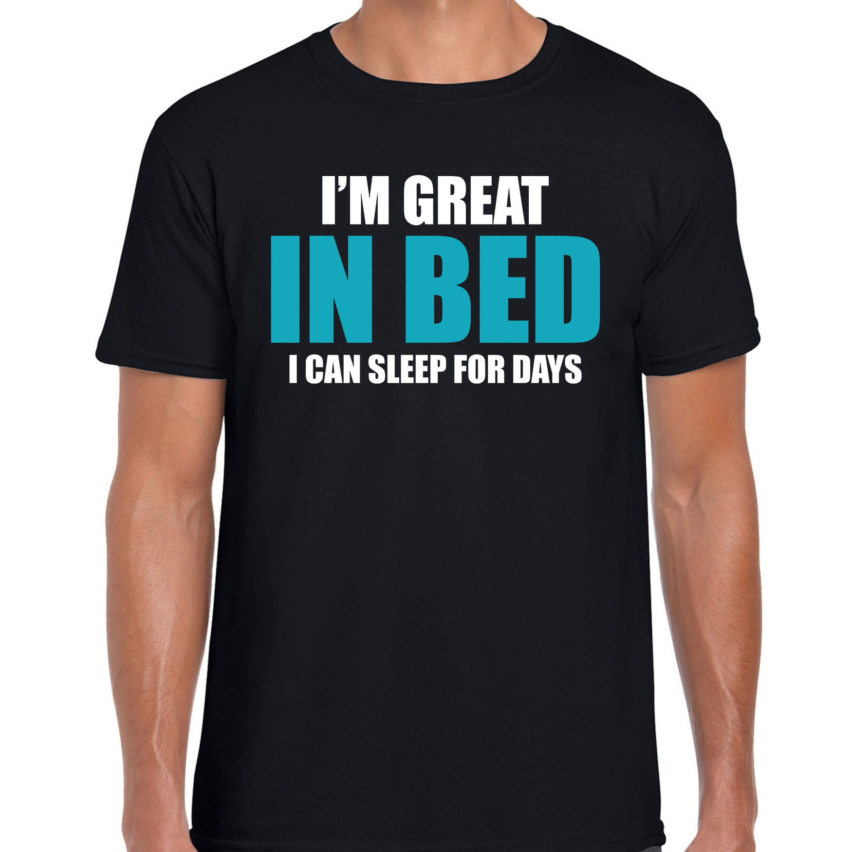 Great in bed / Geweldig in bed fun tekst pyjama shirt zwart heren - Grappig slaapshirt / kleding