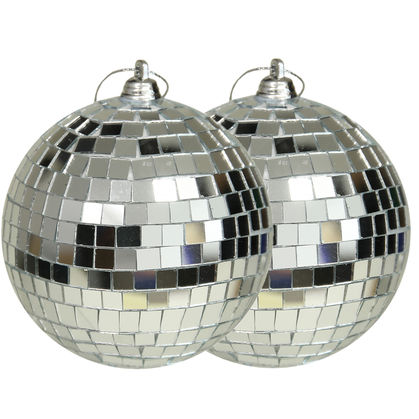 Grote discobal kerstballen 2x stuks zilver 10 cm kunststof