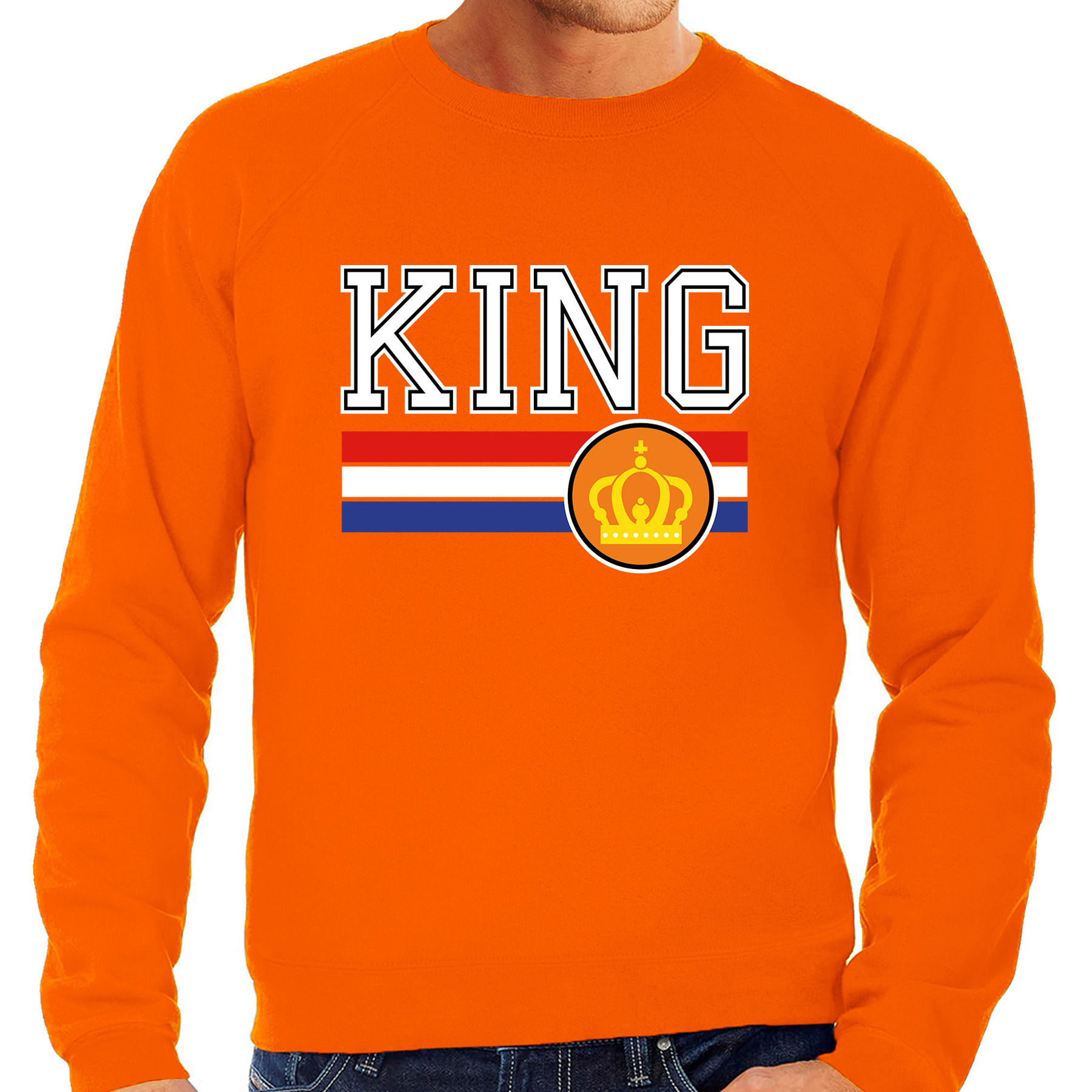 Grote maten King met Nederlandse vlag sweater oranje voor heren Koningsdag truien