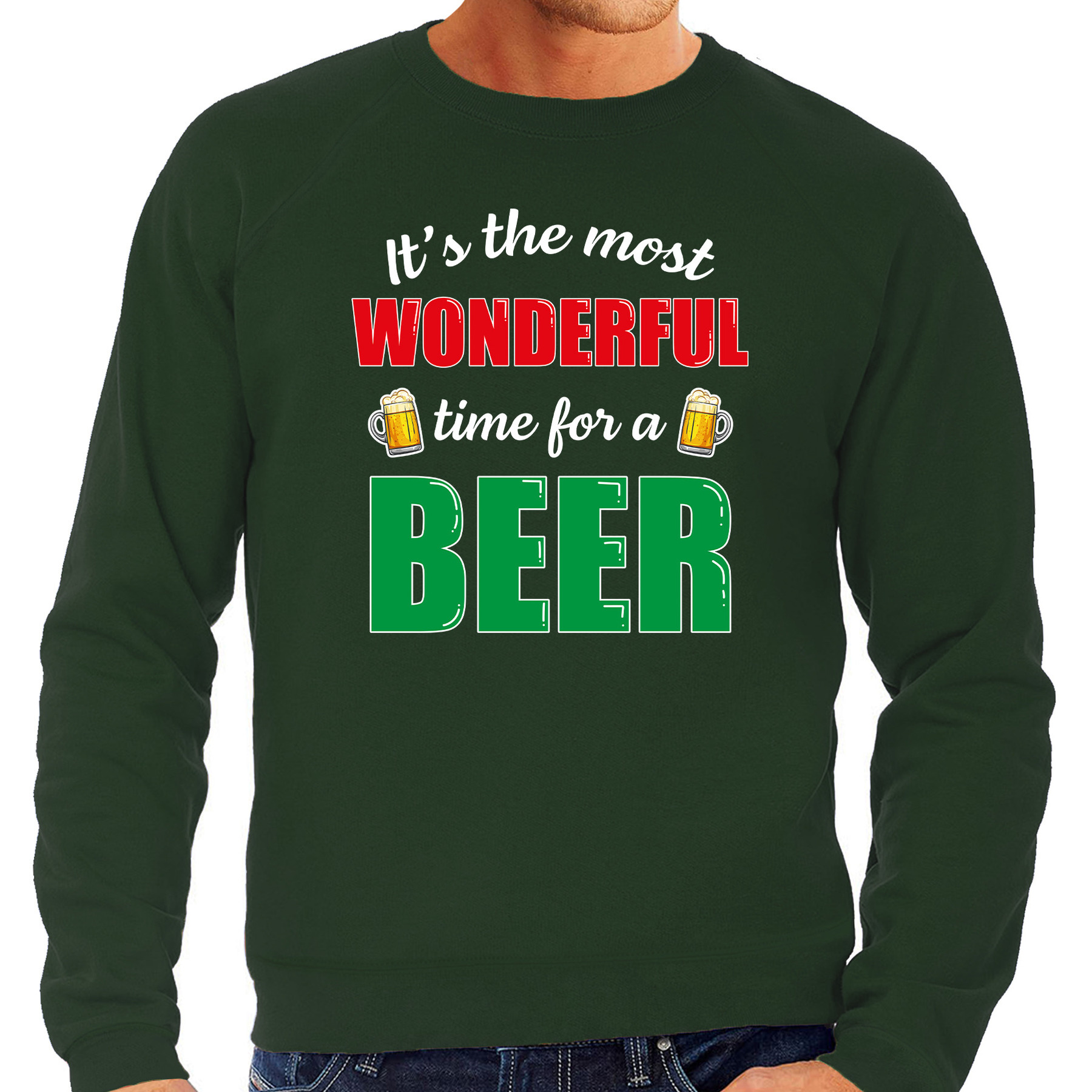 Grote maten wonderful beer fout Kerst bier sweater-trui groen voor heren