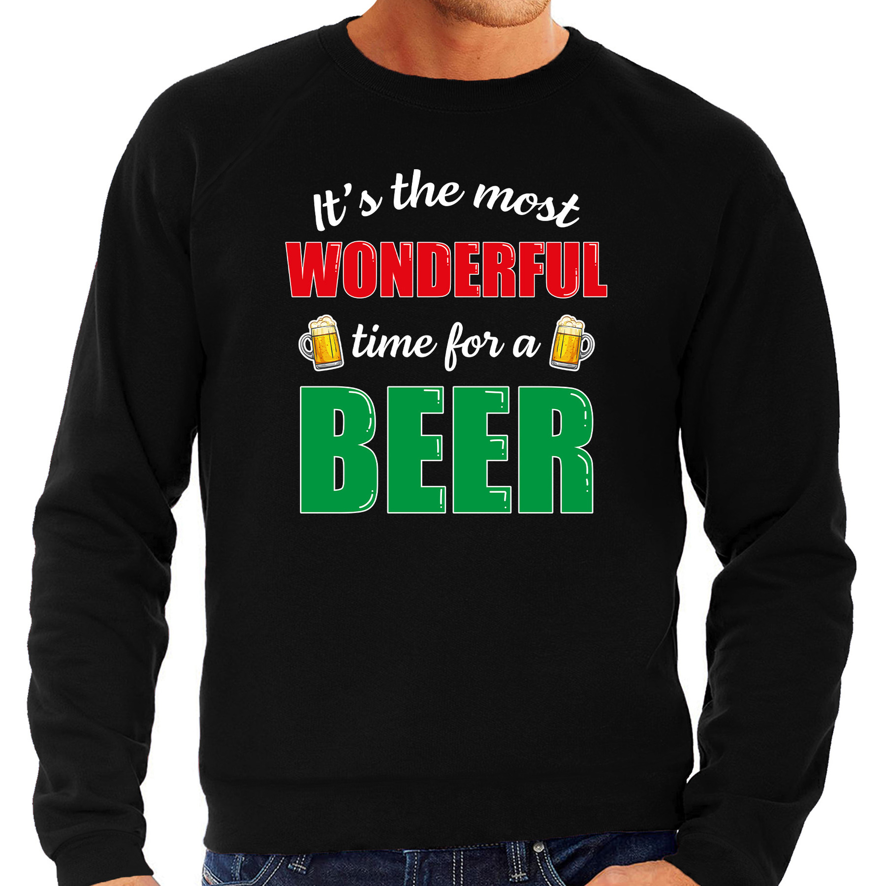 Grote maten wonderful beer fout Kerst bier sweater-trui zwart voor heren