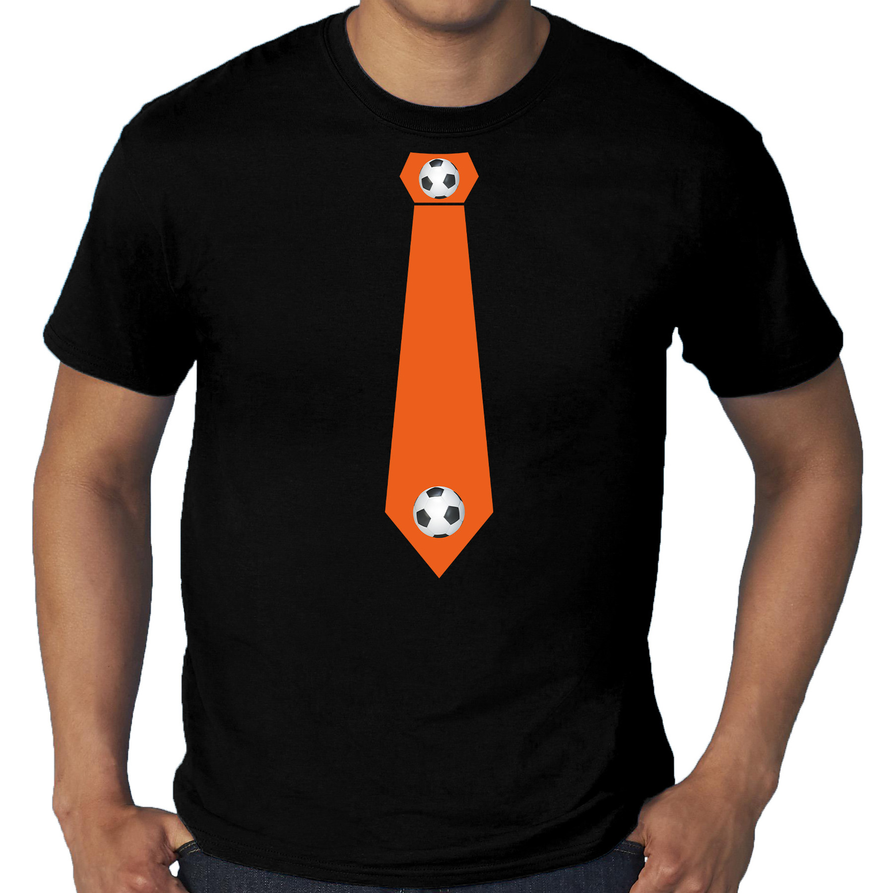 Grote maten zwart t-shirt Holland-Nederland supporter oranje voetbal stropdas EK- WK voor heren