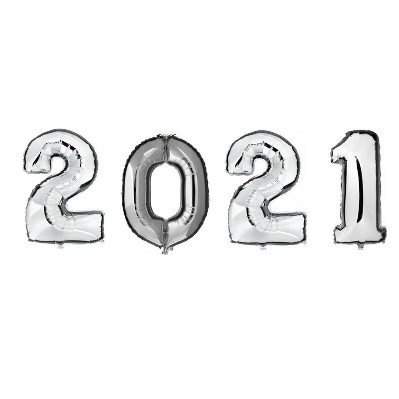 Grote zilveren 2021 ballonnen voor Oud en Nieuw