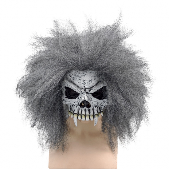 Half schedel masker met grijs haar