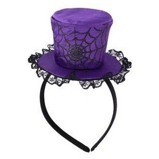 Halloween - Paarse verkleed mini hoed op diadeem met spinnenweb voor dames