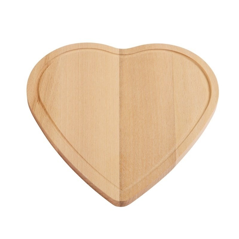 Hartvormig houten snijplank-serveer of ontbijt plankje 16 cm