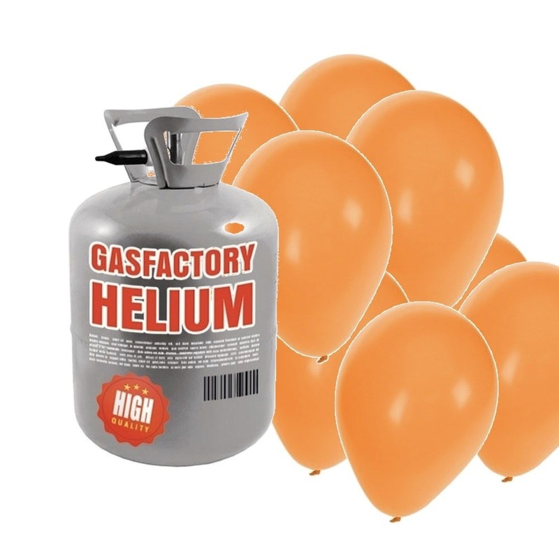 Helium tank met 50 oranje ballonnen