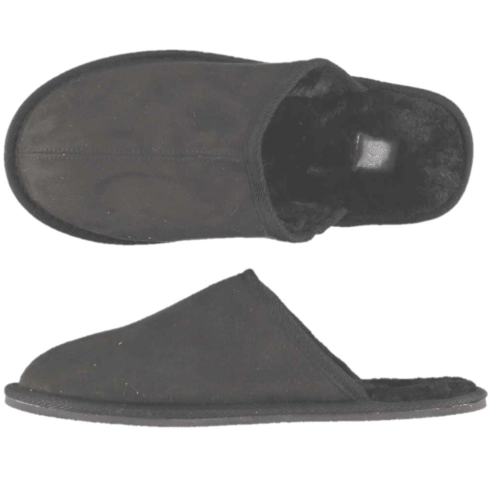 Heren instap slippers-pantoffels met nepbont antraciet maat 41-42