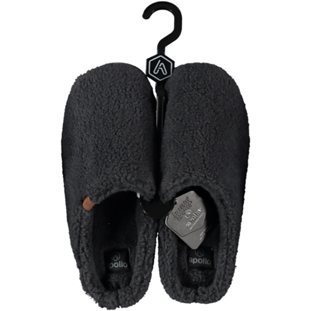 Heren instap slippers-pantoffels teddy wol antraciet maat 45-46