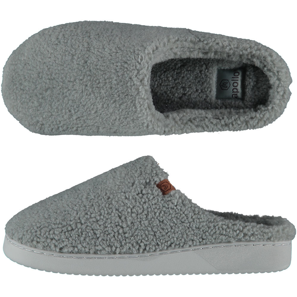 Heren instap slippers-pantoffels teddy wol grijs maat 41-42