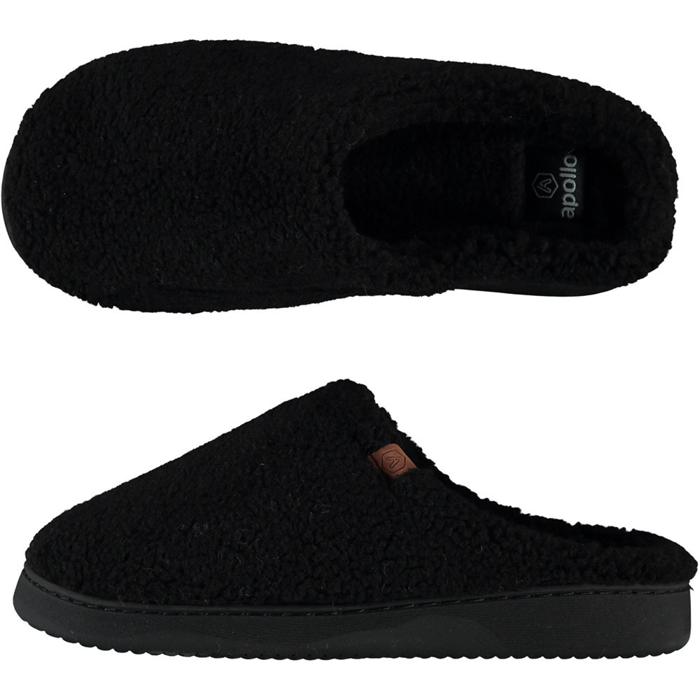 Heren instap slippers-pantoffels teddy wol zwart maat 41-42