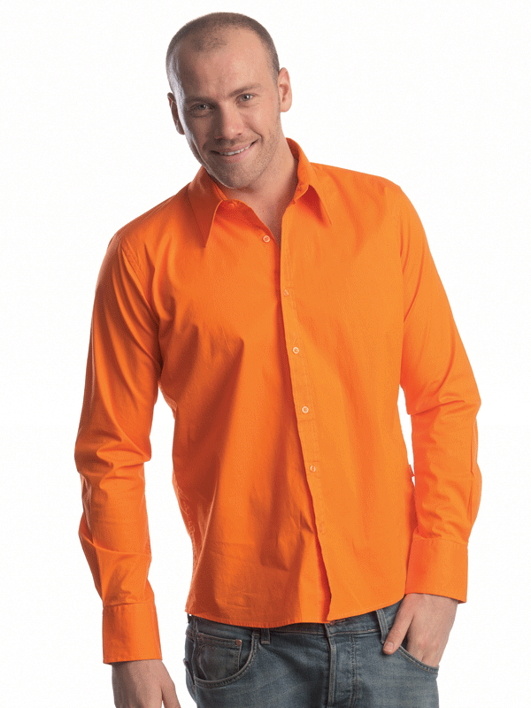 Heren overhemd oranje lange mouw