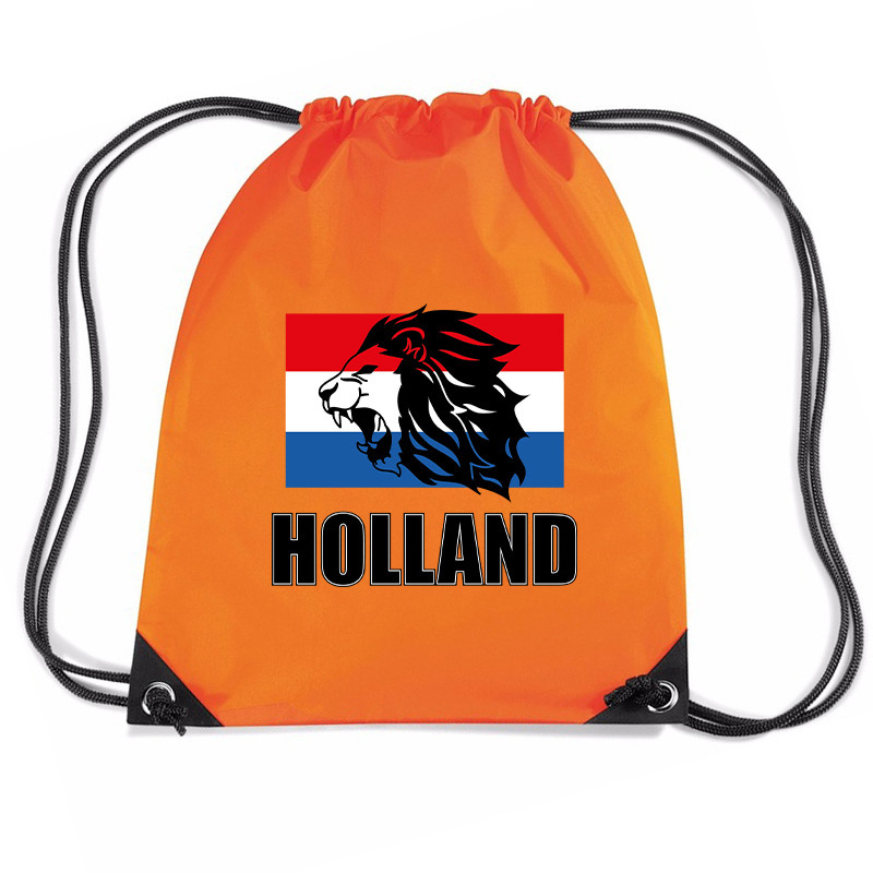 Holland leeuw voetbal rugzakje-sporttas met rijgkoord oranje