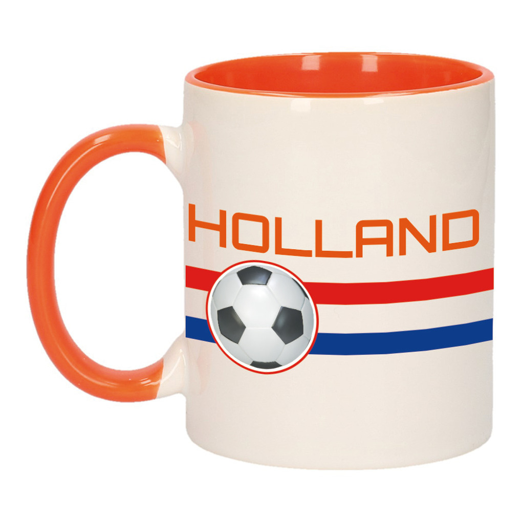 Holland vlag met voetbal mok- beker oranje wit 300 ml