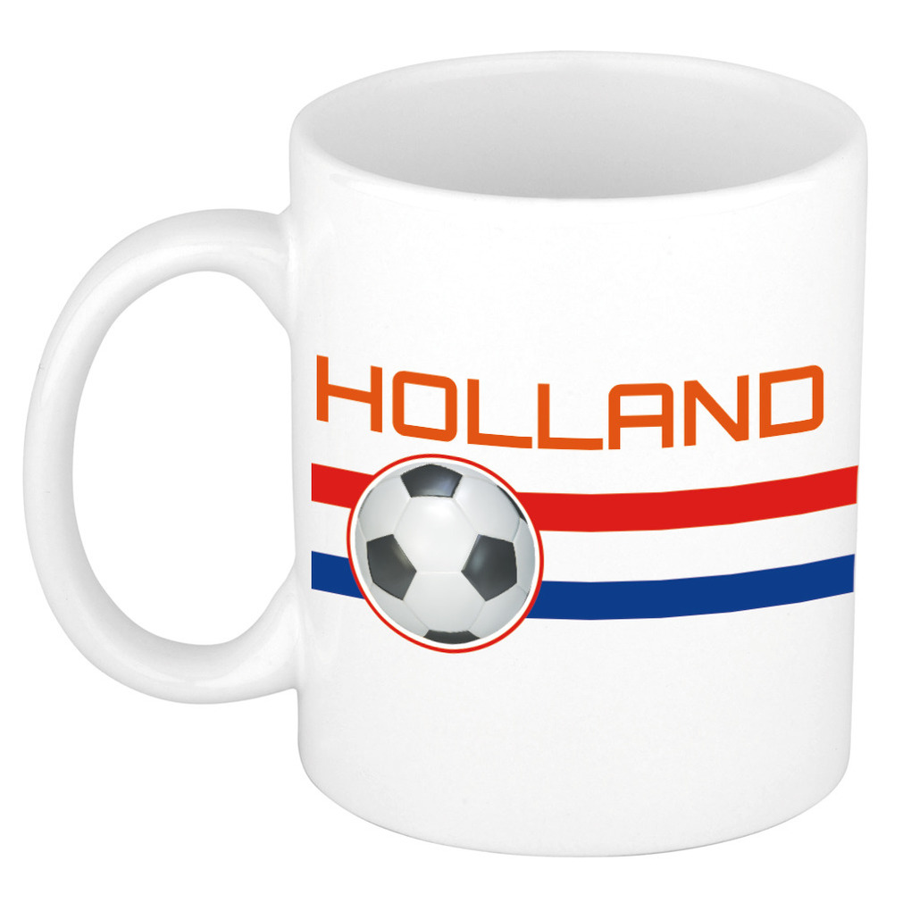 Holland vlag met voetbal mok- beker wit 300 ml