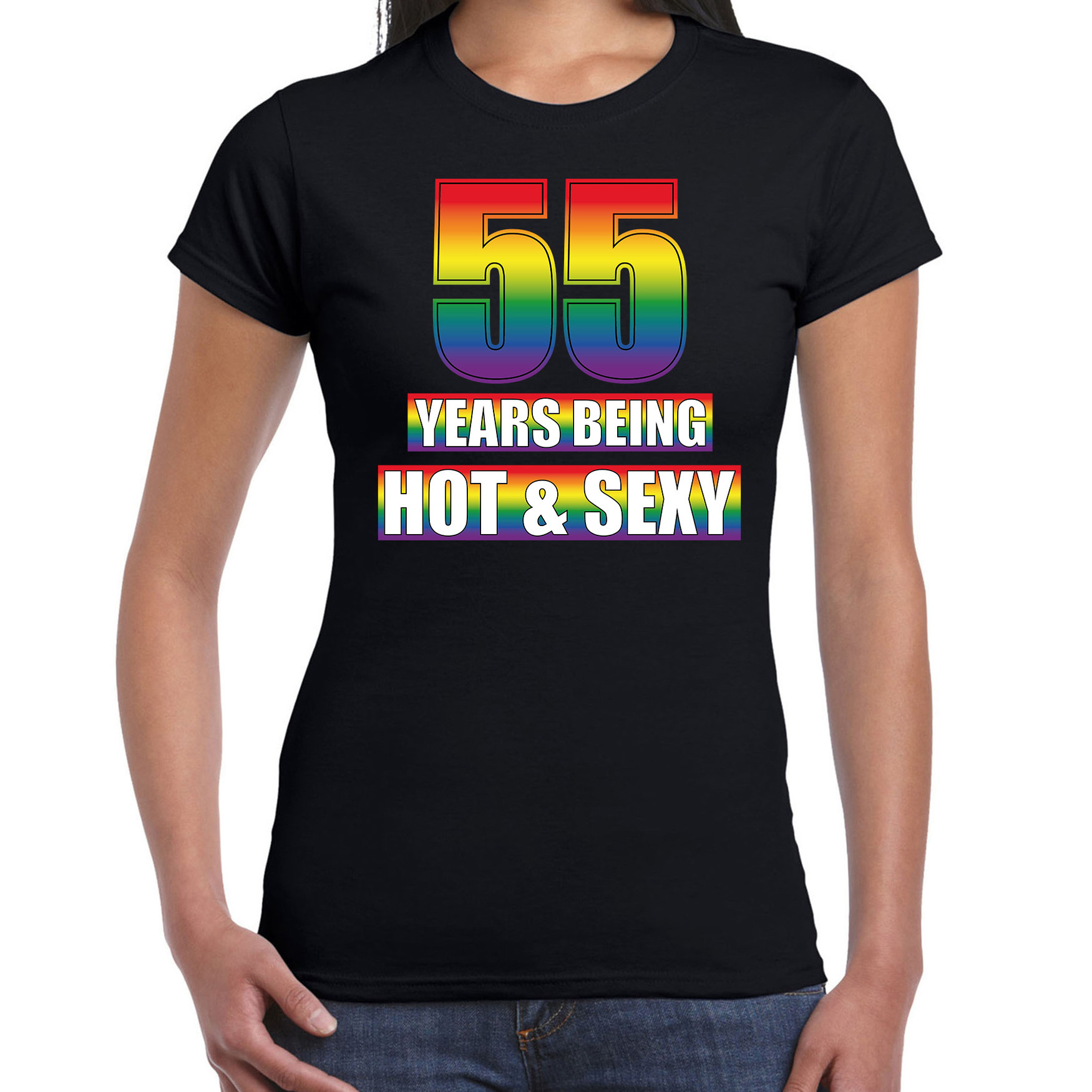 Hot en sexy 55 jaar verjaardag cadeau t-shirt zwart voor dames Gay- LHBT kleding-outfit