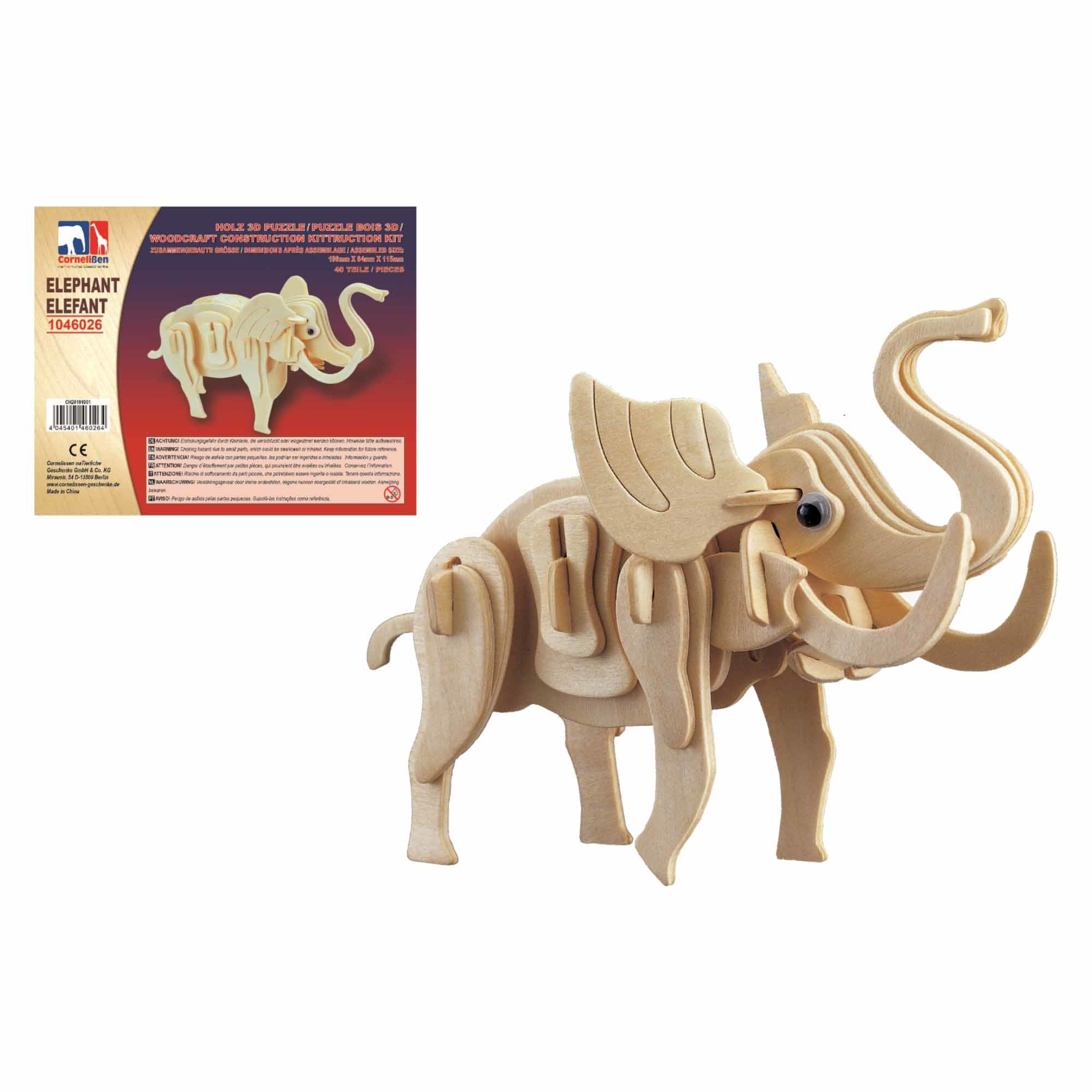 Houten 3D puzzel olifant 20 cm