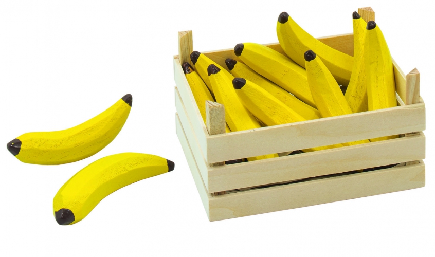 Houten speelgoed bananen in kist 13 x 10 cm