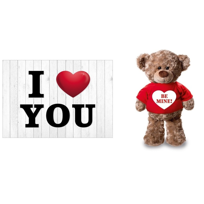 I Love You Valentijnskaart met Be Mine knuffelbeer 24 cm