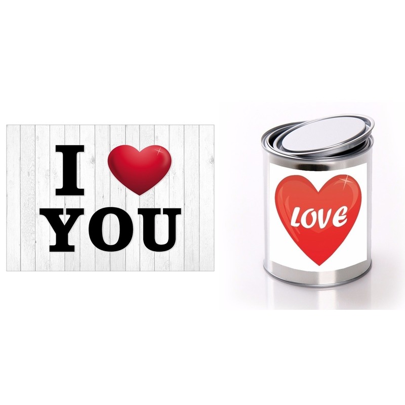 I Love You Valentijnskaart met love cadeaublik hartje