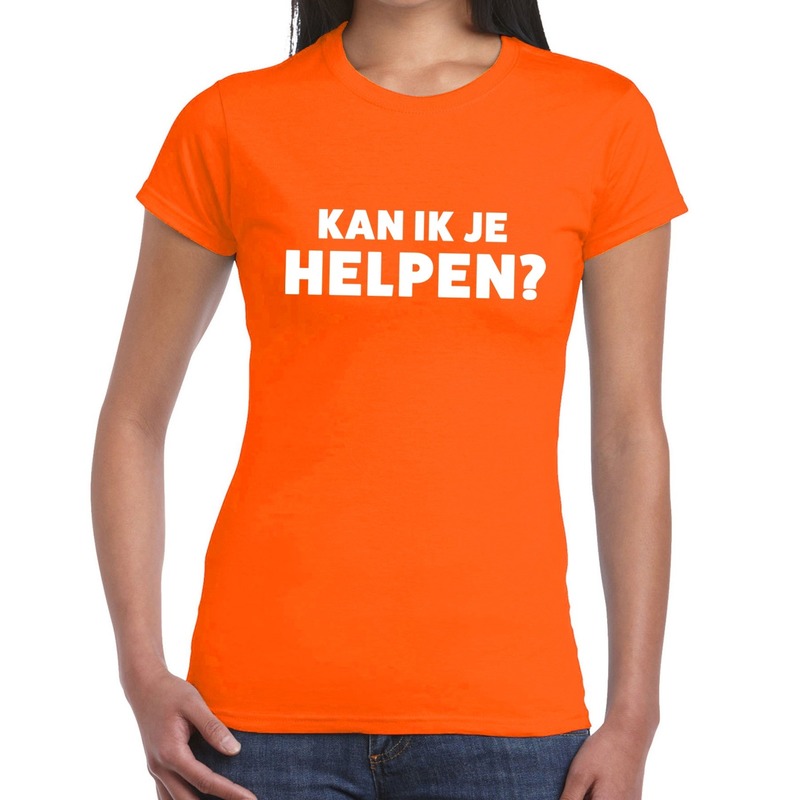 Kan ik je helpen beurs-evenementen t-shirt oranje dames
