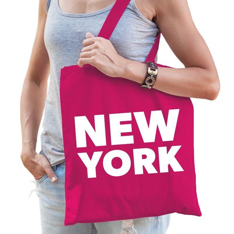 Katoenen Amerika-wereldstad tasje New York roze