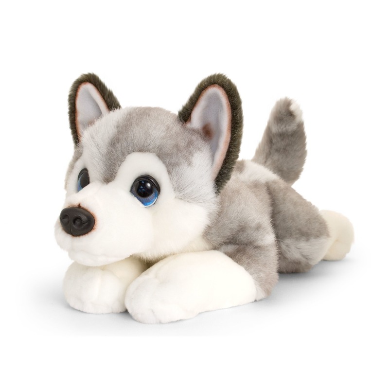 Keel Toys pluche grote grijs-witte Husky honden knuffel 47 cm