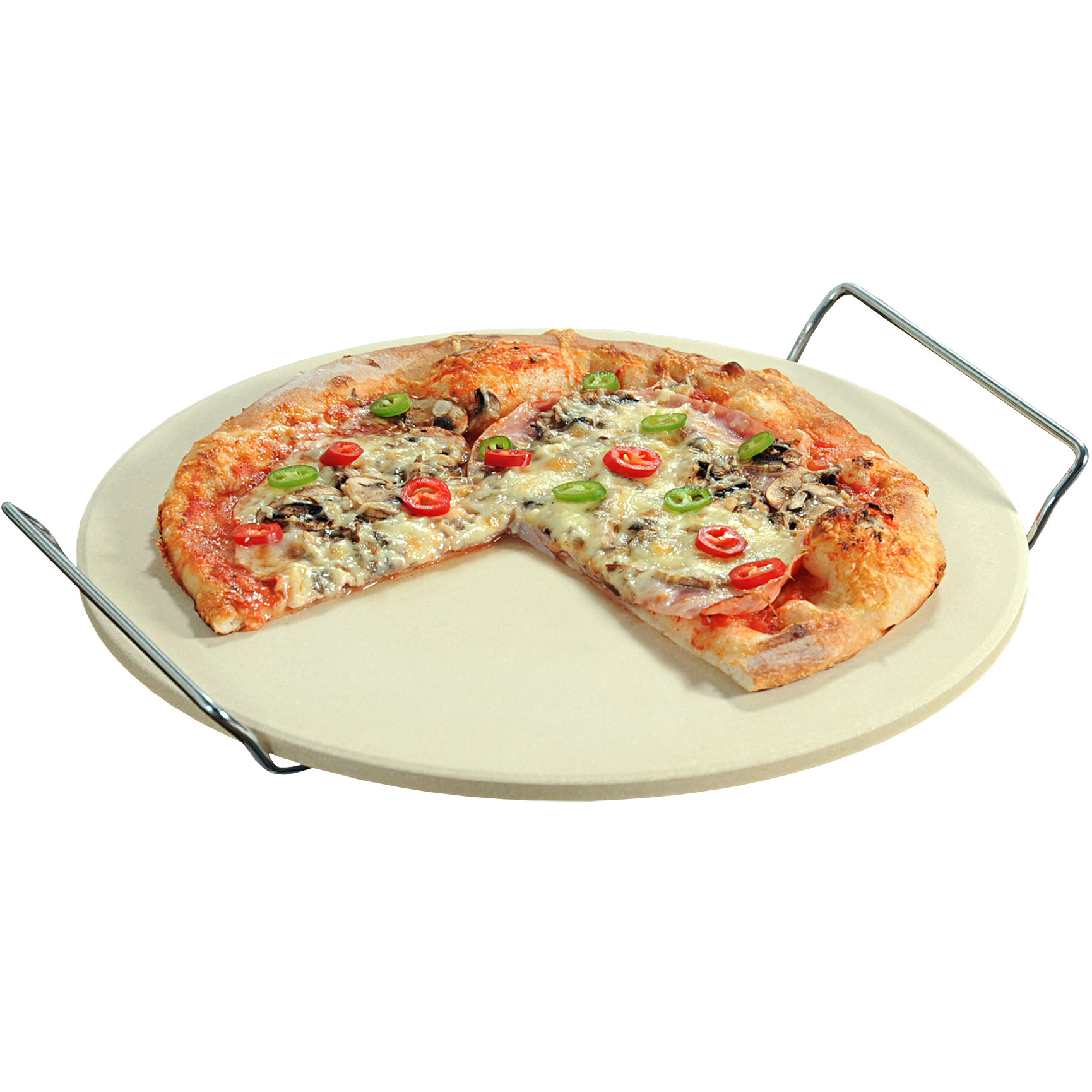 Keramieken pizzasteen rond 33 cm met handvaten
