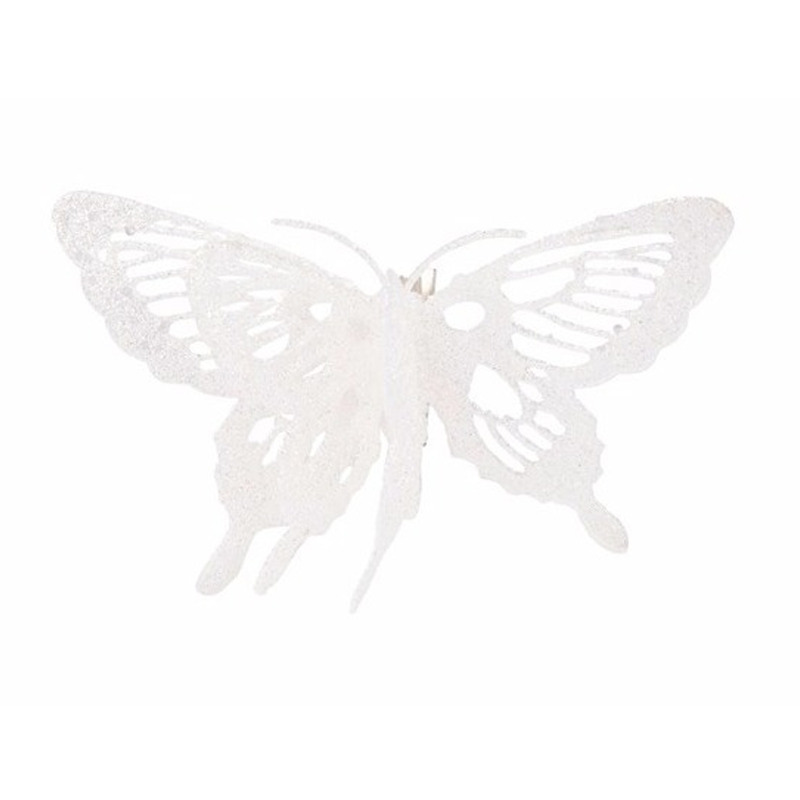Kerst decoratie vlinder wit 15 x 11 cm