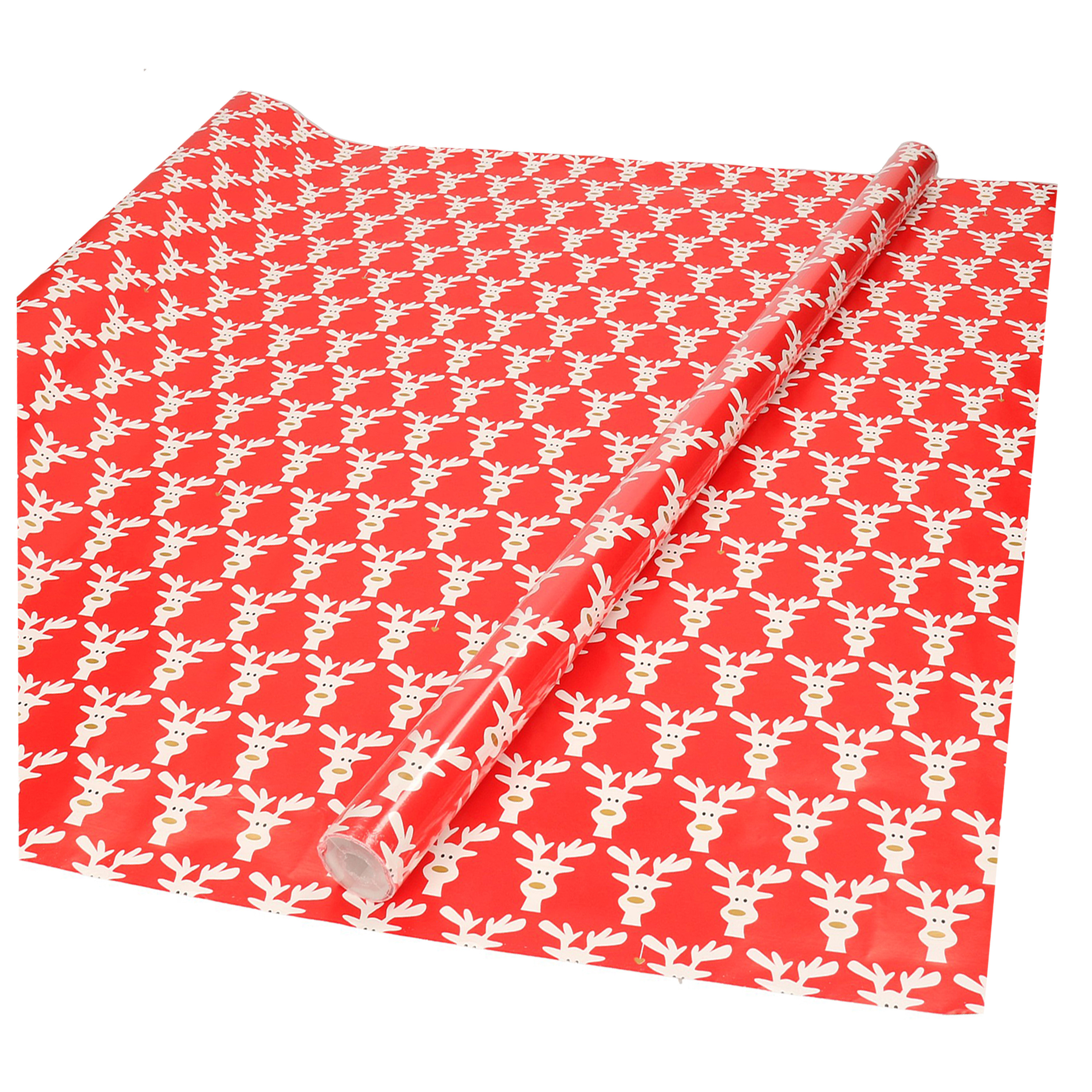 Kerst inpakpapier-cadeaupapier rood met rendieren 200 x 70 cm