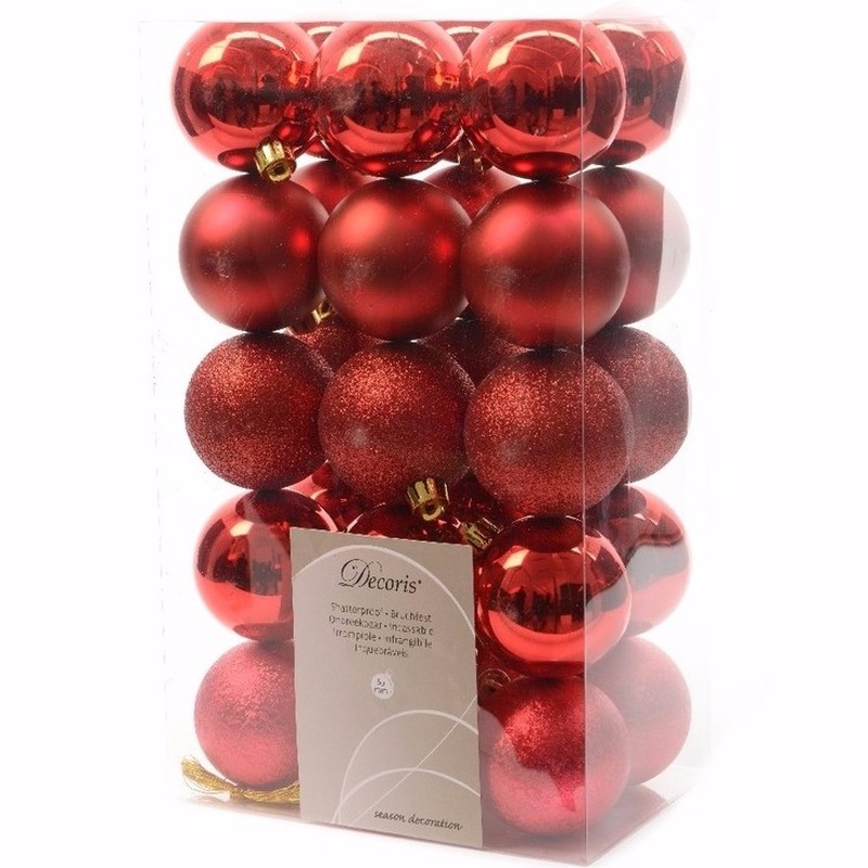 Kerst kerstballen rood mix 6 cm Ambiance Christmas 30 stuks