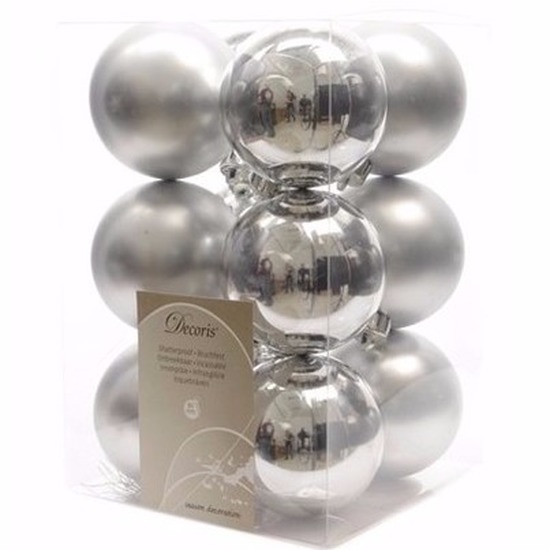 Kerst kerstballen zilver 6 cm Christmas Silver 12 stuks