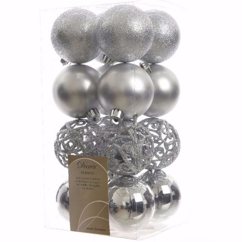 Kerst kerstballen zilver 6 cm Christmas Silver 16 stuks
