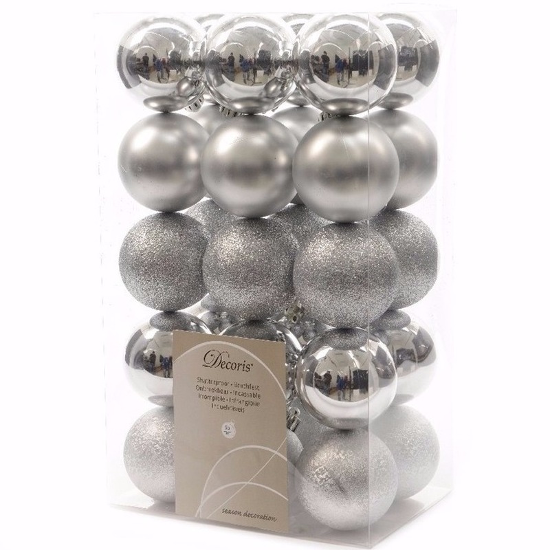 Kerst kerstballen zilver mix 6 cm Elegant Christmas 30 stuks