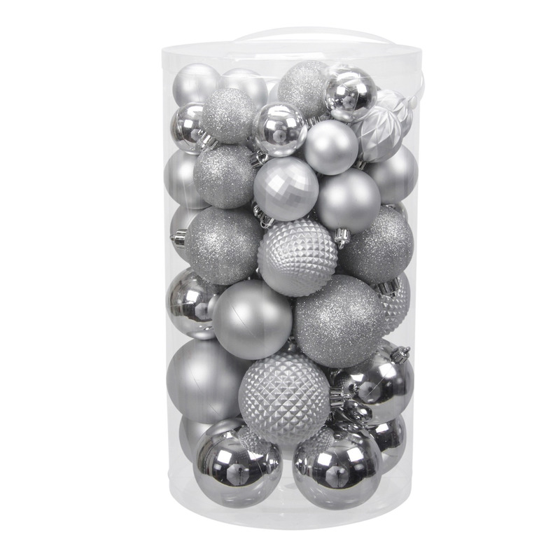 Kerstballen 60x st zilver 4 tot 7 cm kunststof kerstversiering