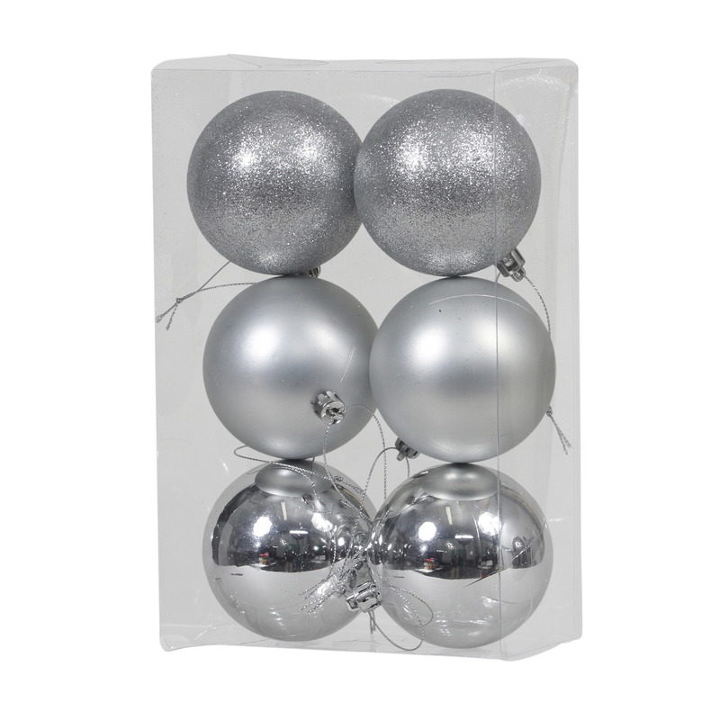 Kerstballen 6x st zilver 8 cm kunststof kerstversiering