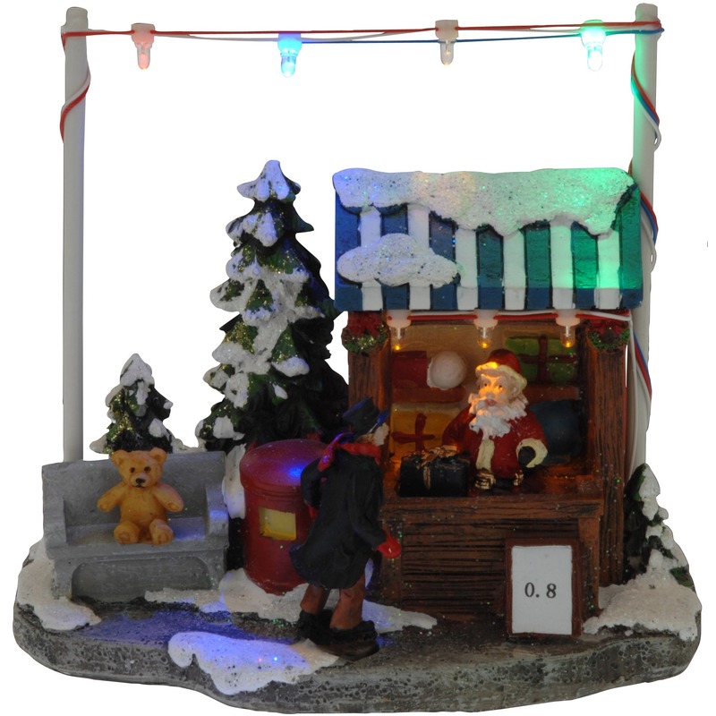Kerstdorp cadeau kraampje-winkeltje 16 cm met LED verlichting