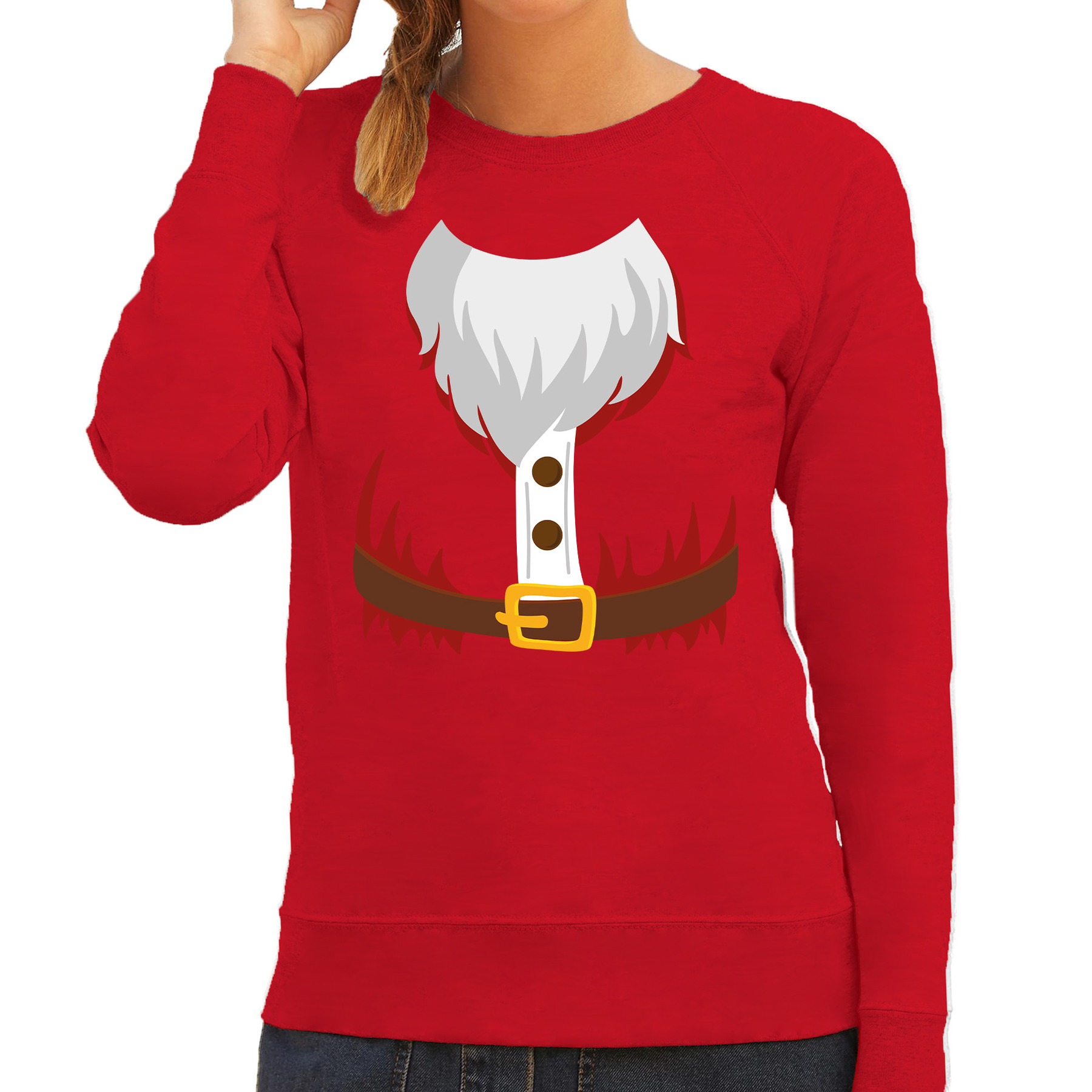 Kerstman kostuum verkleed sweater - trui rood voor dames
