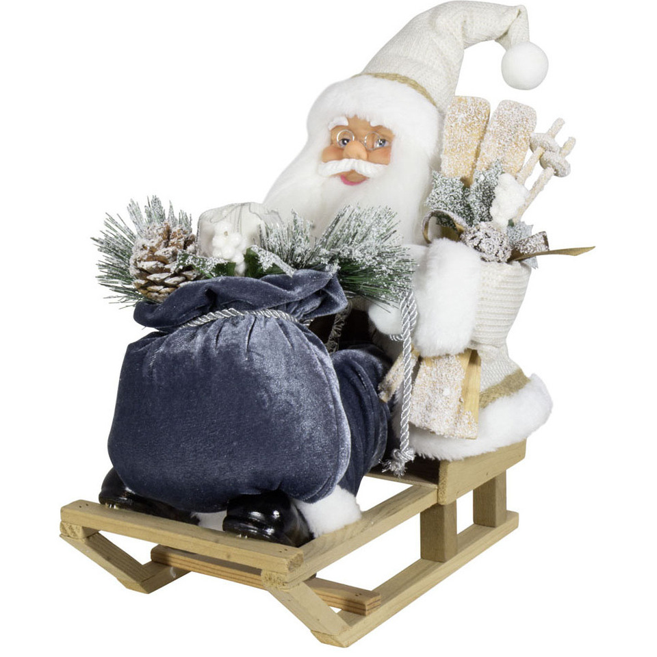 Kerstman pop Frank H45 cm wit zittend op slee kerst beeld figuur