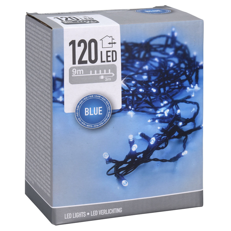 Kerstverlichting-feestverlichting lichtsnoeren 120 blauwe LED lampjes buiten