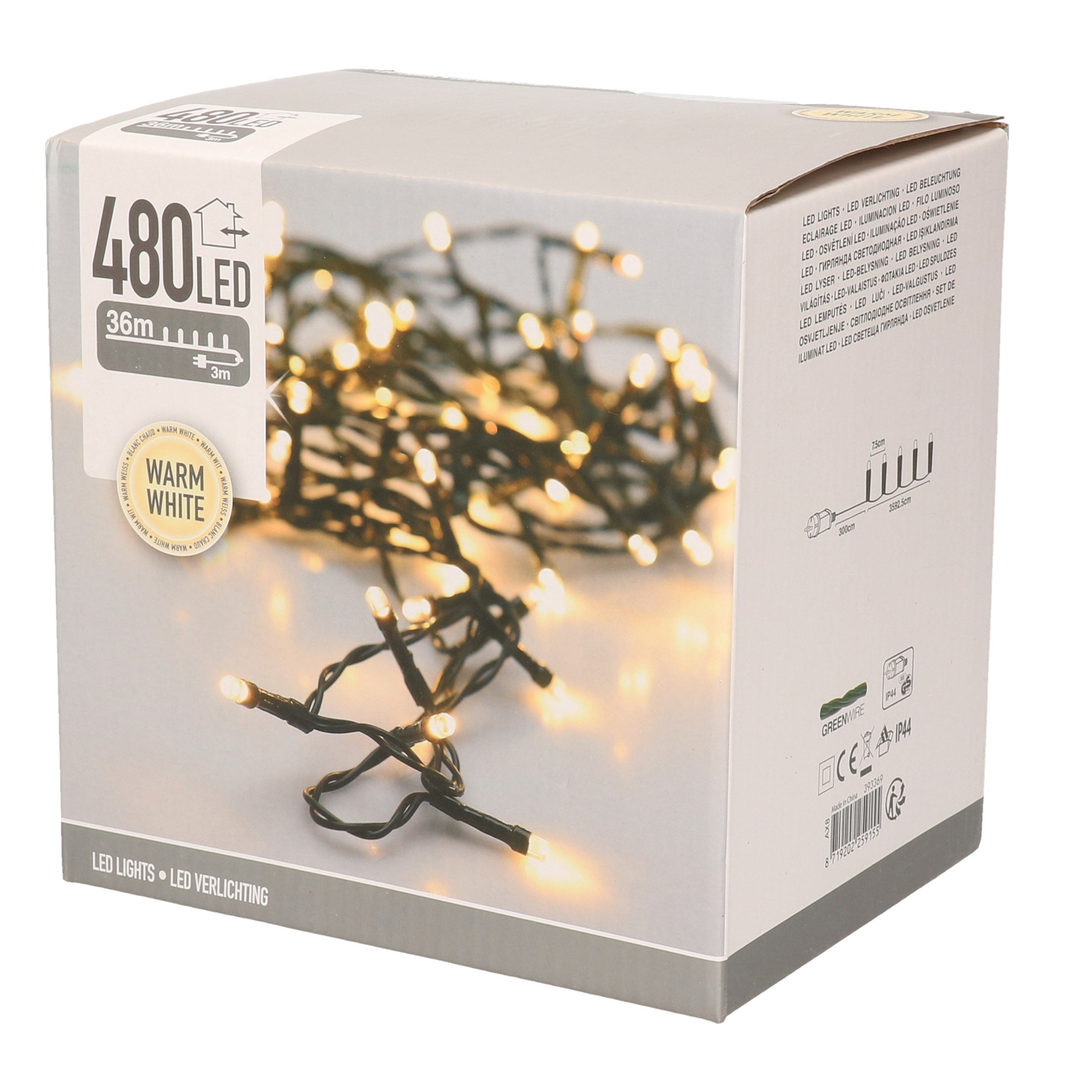 Kerstverlichting warm wit buiten 480 lampjes lichtsnoer 3600 cm